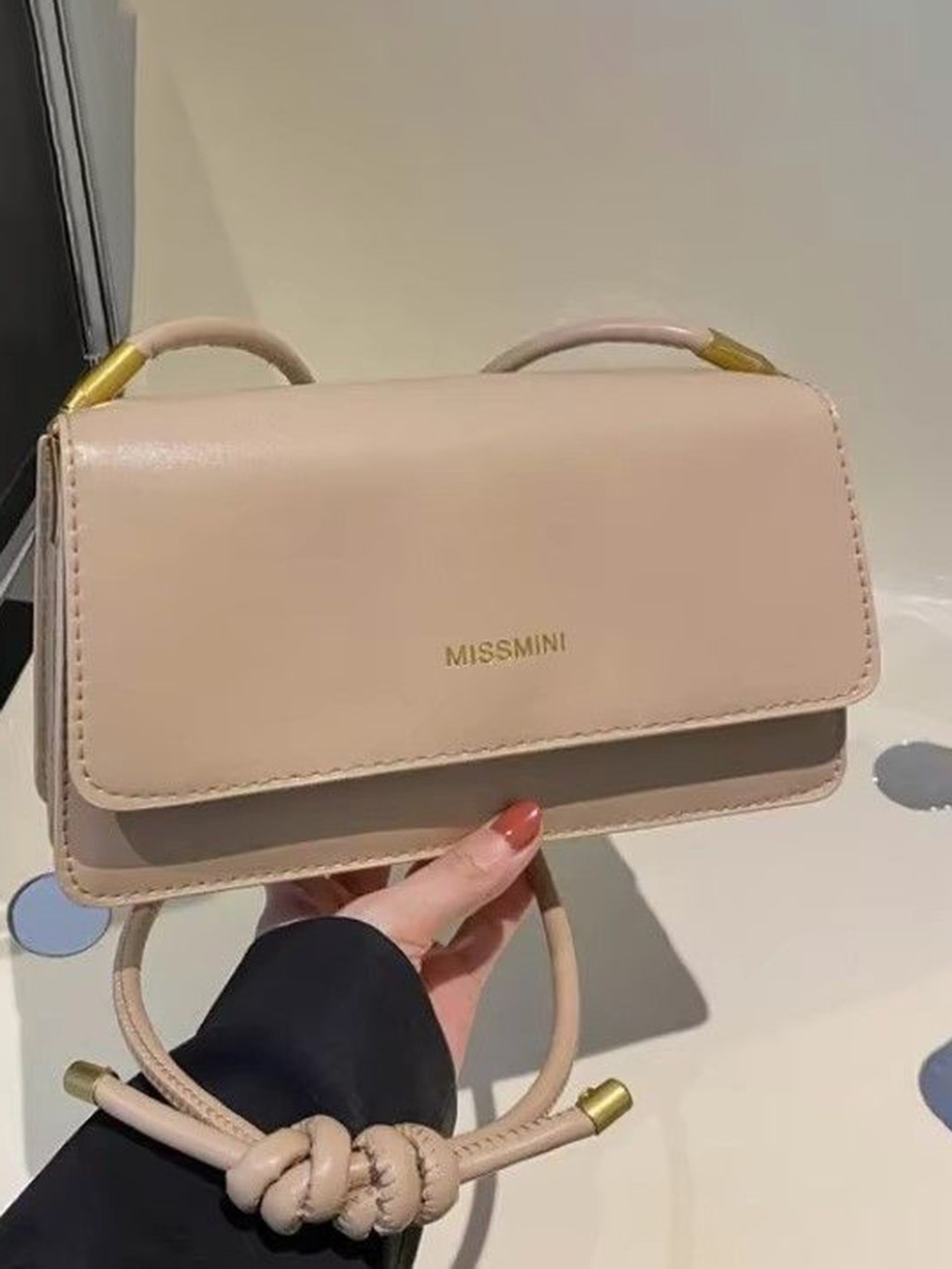 

StyleCast Textured Structured Handheld Bag with Applique, Beige