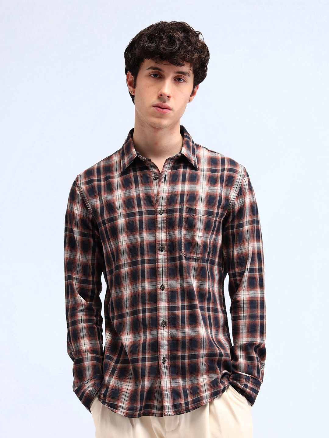 

Flying Machine Men Classic Opaque Checked Casual Shirt, Orange