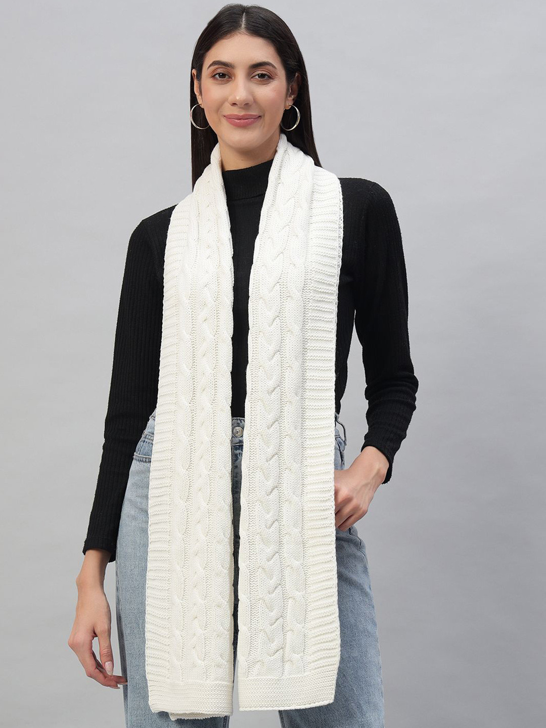 

HANDICRAFT PALACE Women Self Design Reversible Woven Scarf, White