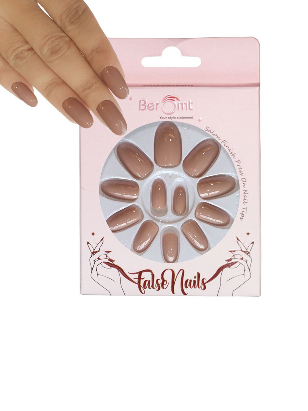 

BEROMT Set Of 12 Salon Finish Press On Nail Tip With Application Kit - 458, Brown