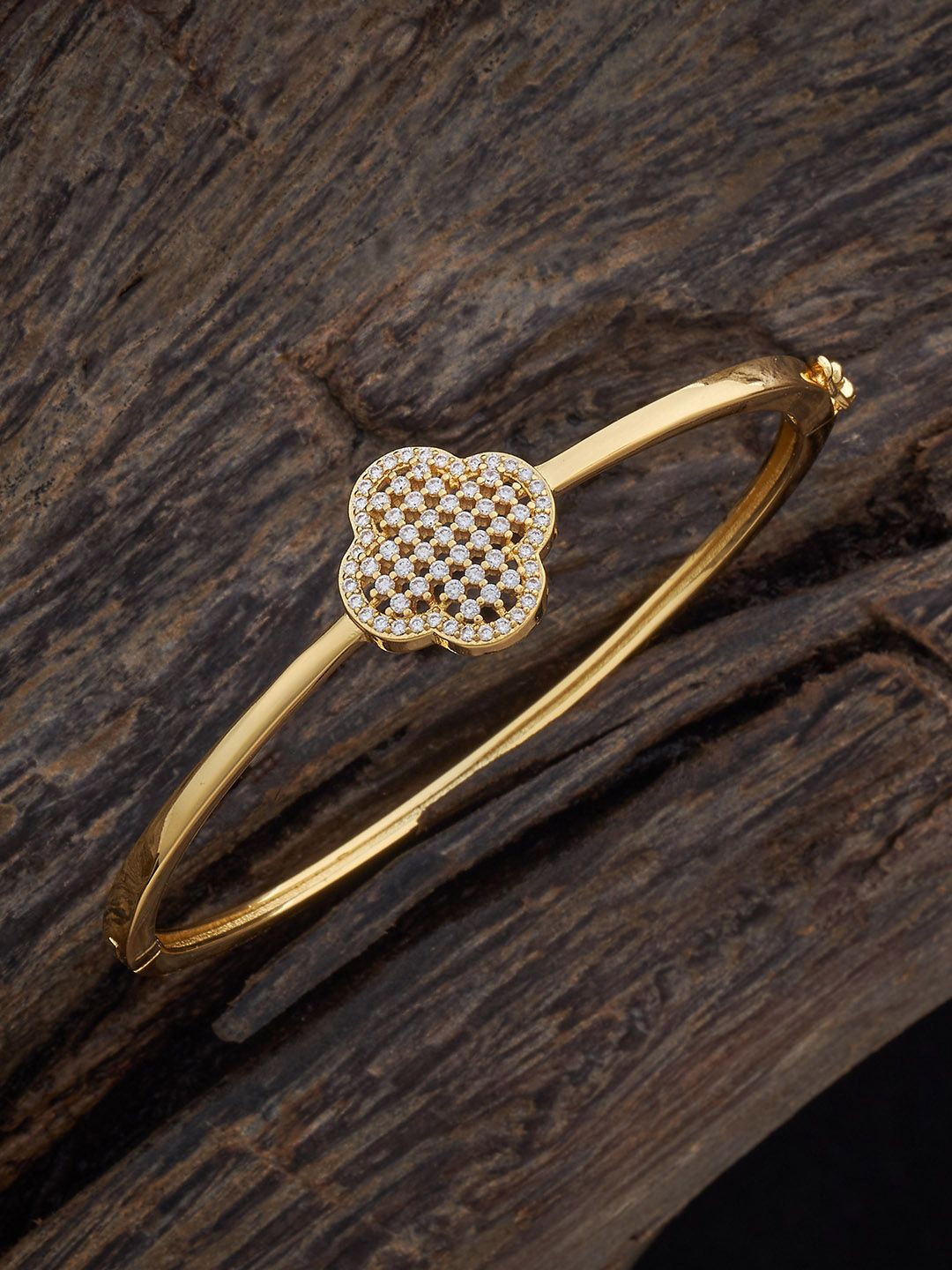 

Kushal's Fashion Jewellery Gold-Plated Zircon Kada Bracelet