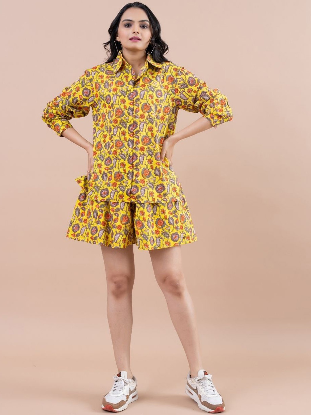 

Komarri U Floral Printed Pure Cotton Shirt & Flared Shorts, Yellow