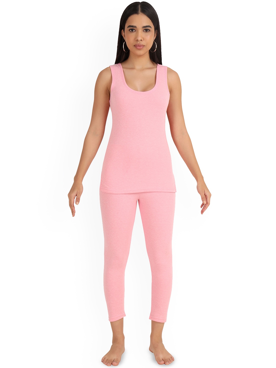 

SELFCARE Women Round Neck Ribbed Thermal set, Pink