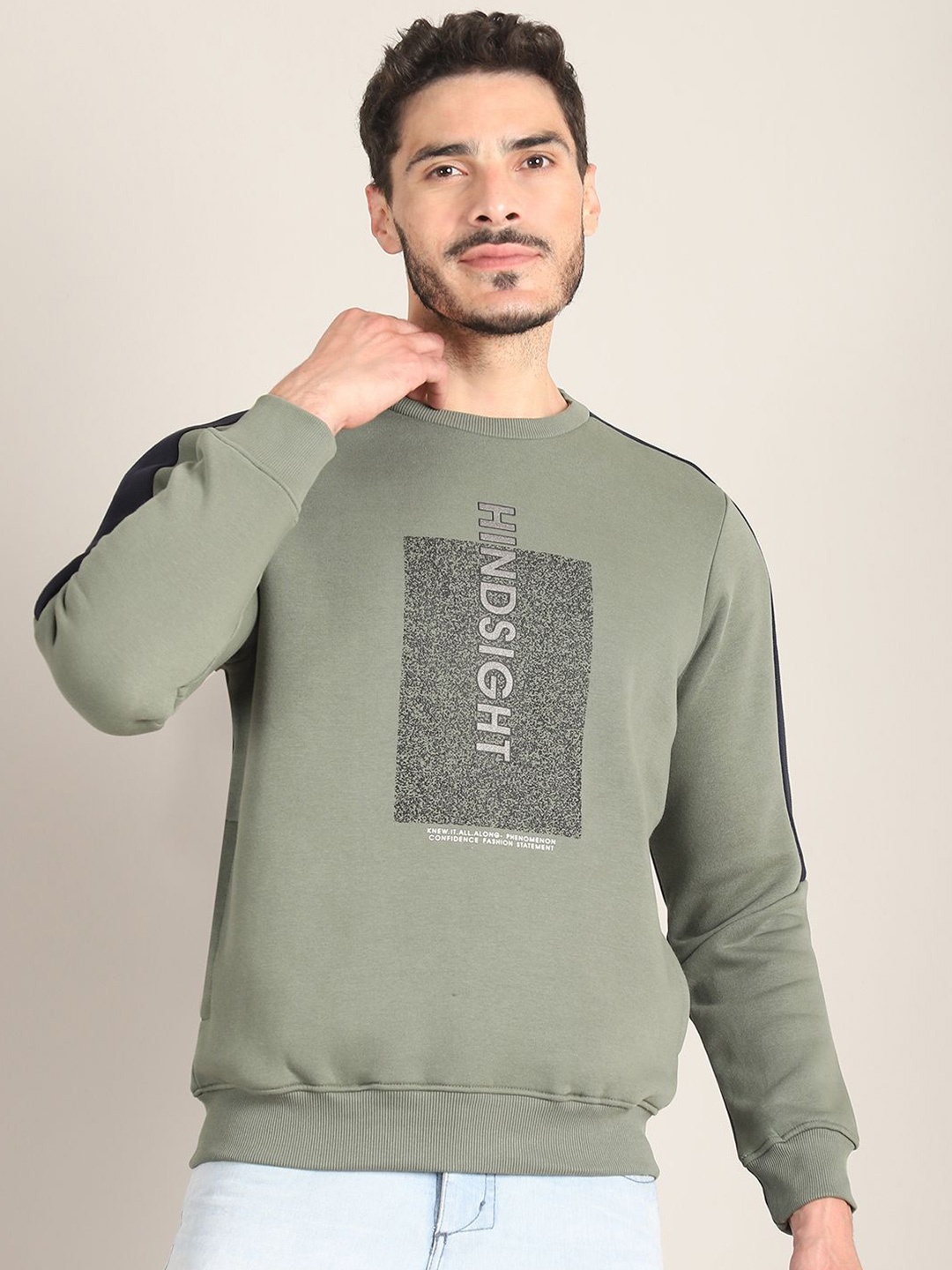 

CONFIDENCE Men Printed Round Neck Sweatshirt, Sea green