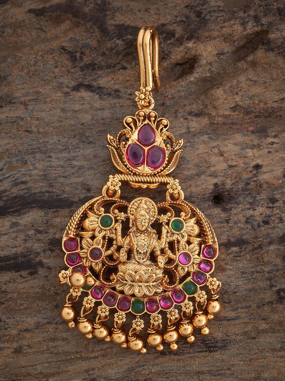 

Kushal's Fashion Jewellery Gold-Plated Artificial Stones Studded Antique Maang Tikka