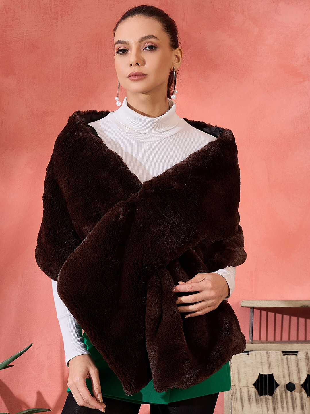 

InWeave Self Design Acrylic Winter Fur Shawl, Brown