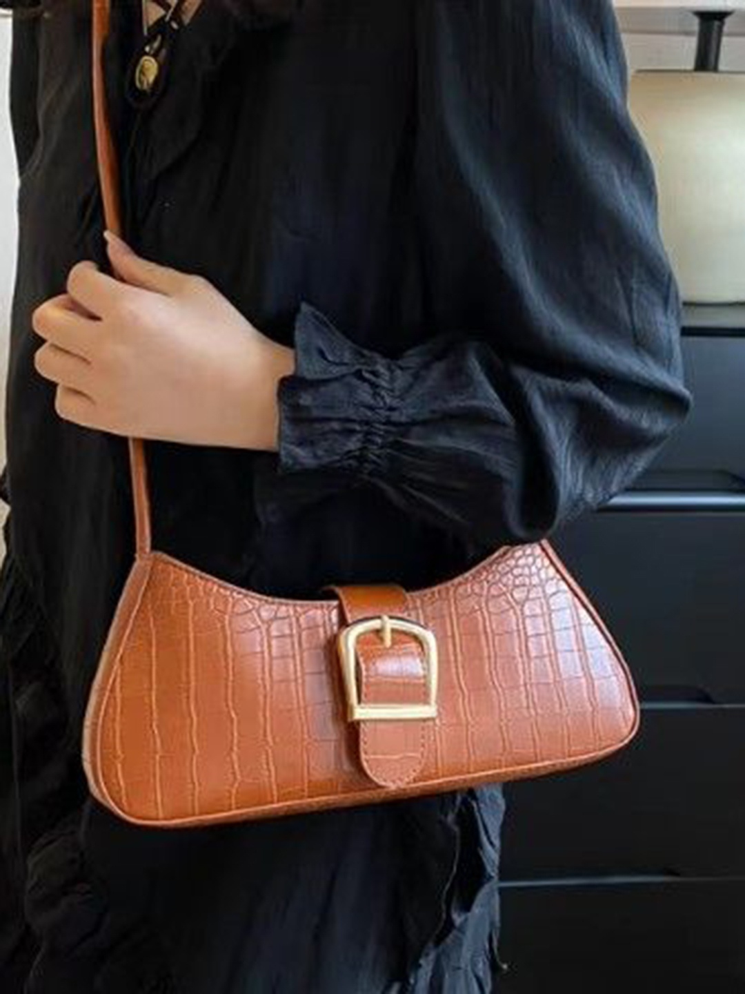 

StyleCast Textured Structured Handheld Bag with Fringed, Brown