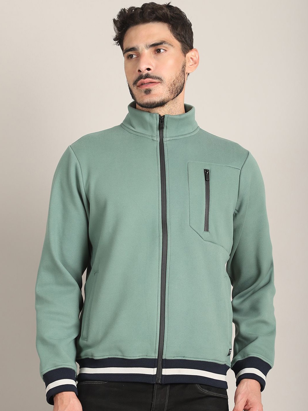 

CONFIDENCE Men Full-Sleeve Front-Open Sweatshirt, Teal