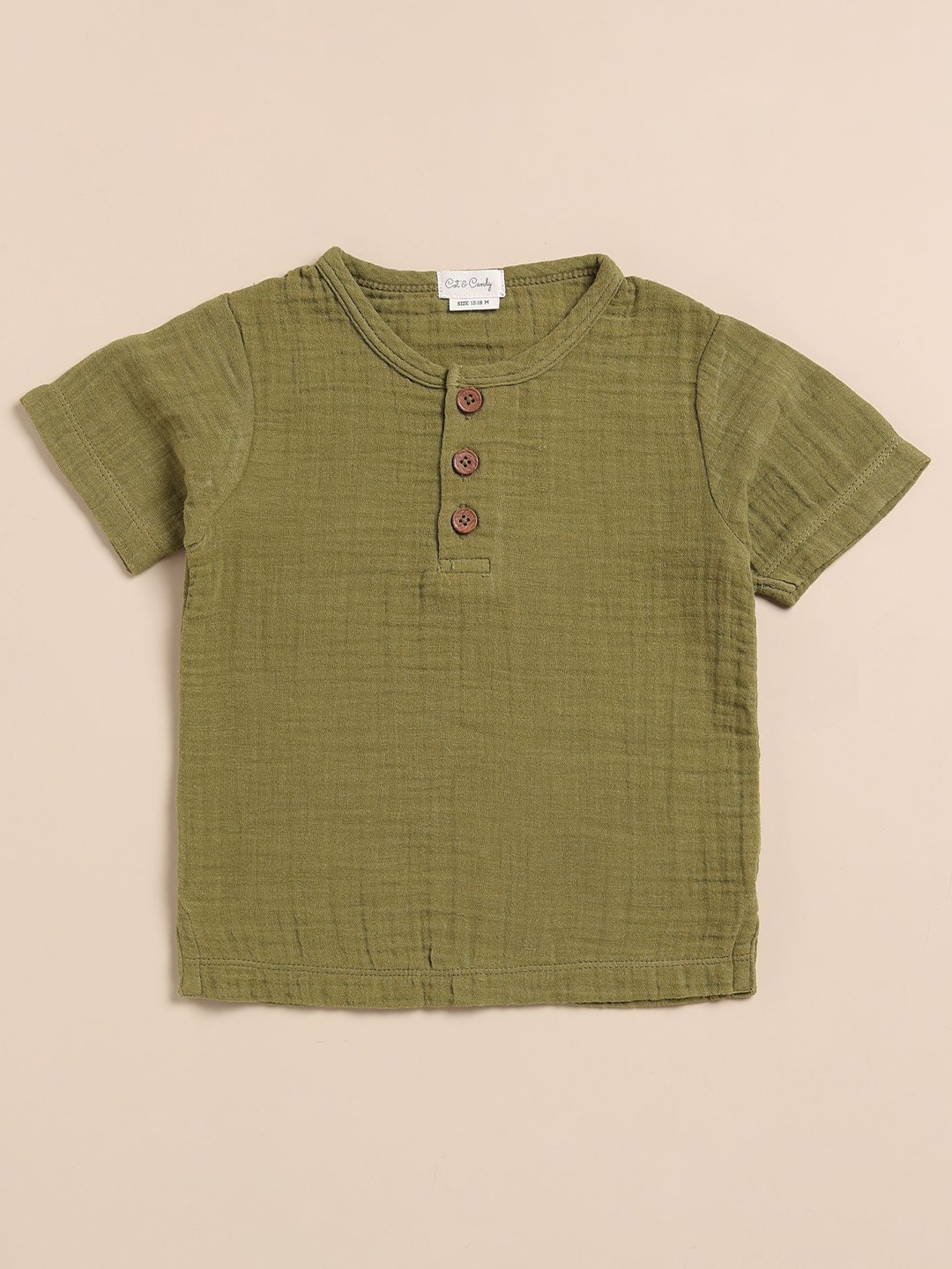 

COT & CANDY Kids Henley Neck T-Shirt With Joggers, Green