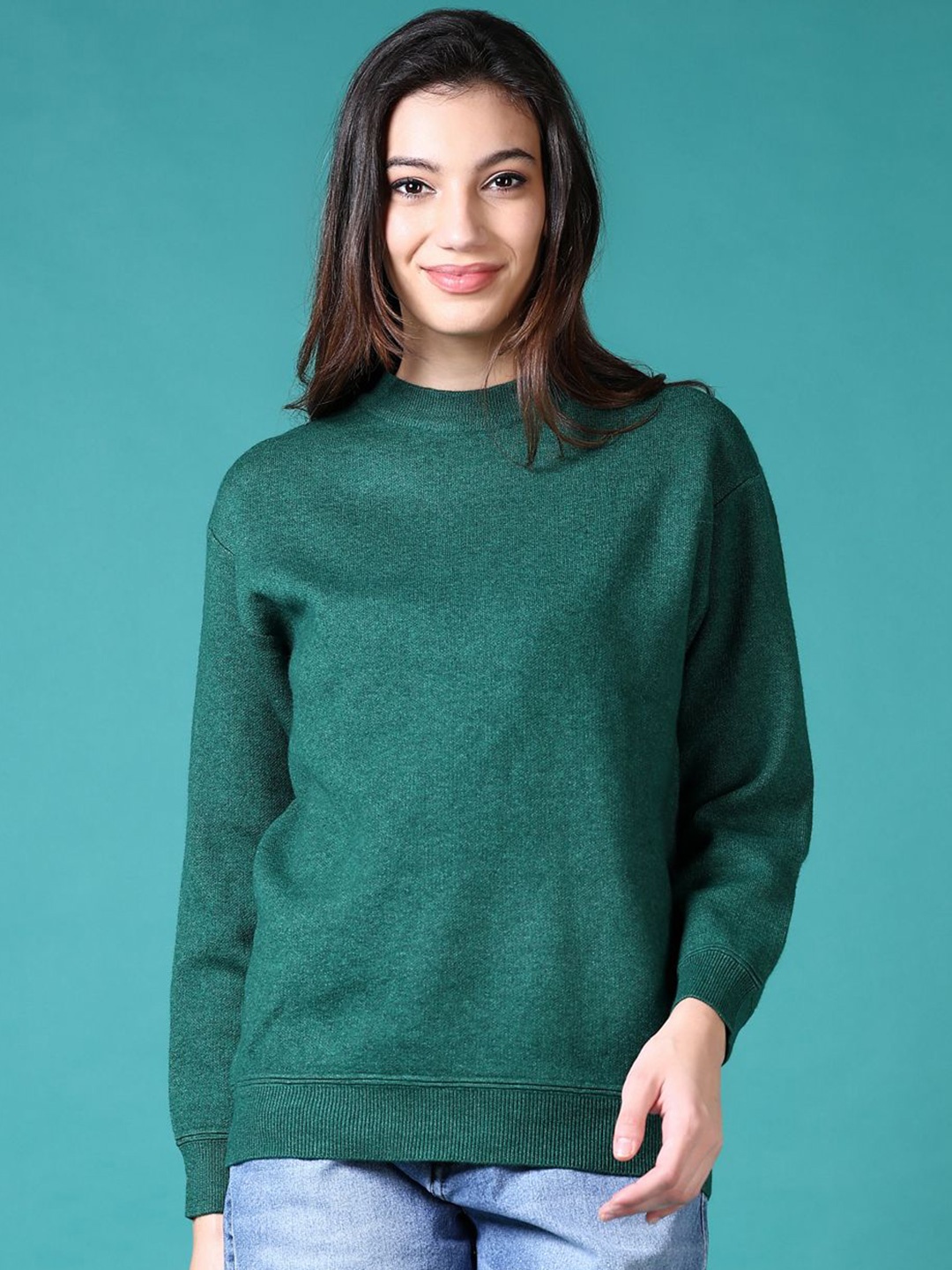 

V-Mart Women Cotton Round Neck Long Sleeves Pullover, Green