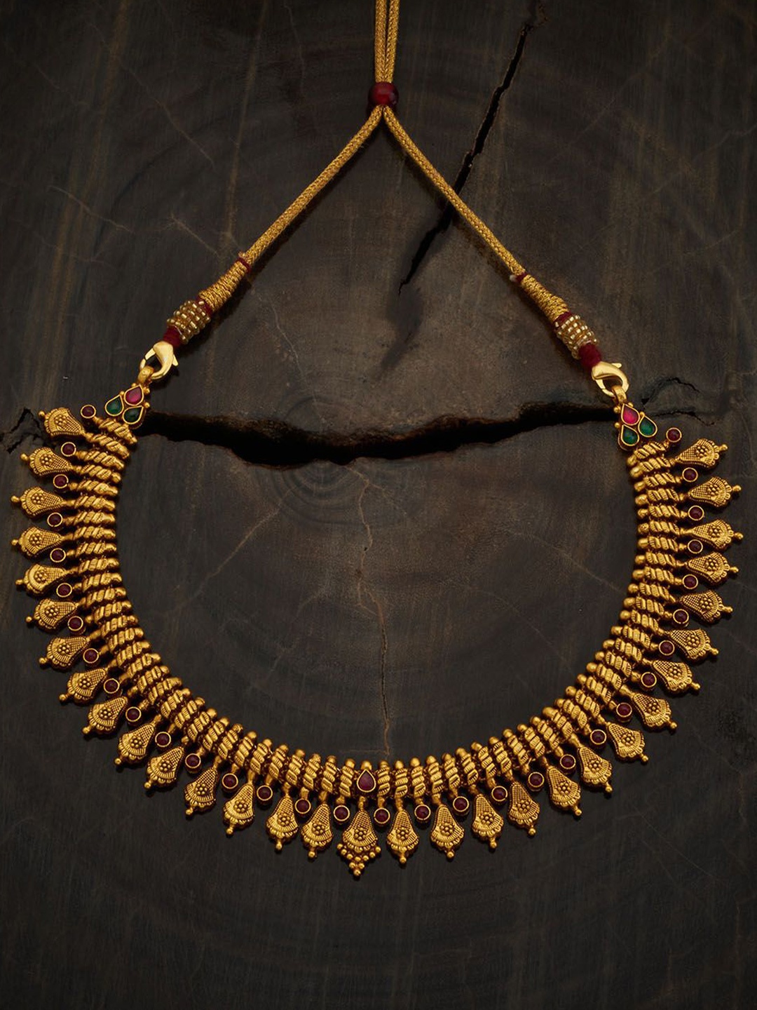 

Kushal's Fashion Jewellery Ruby-Green Gold-Plated Temple Necklace