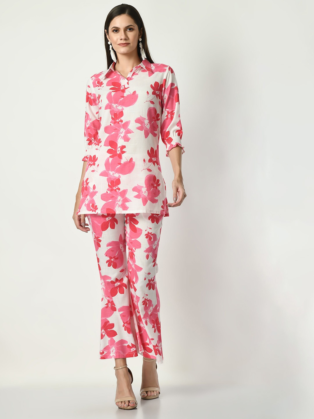 

VAPPSYAM Printed Pure Cotton Tunic With Trouser Co-Ords, Pink