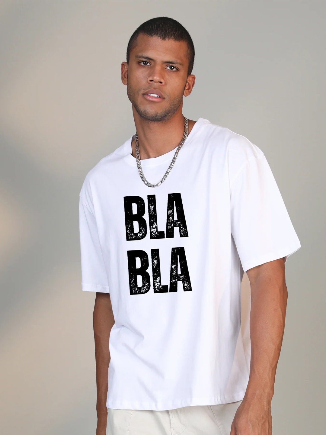 

BOTNIA Unisex Printed Monochrome T-shirt, White