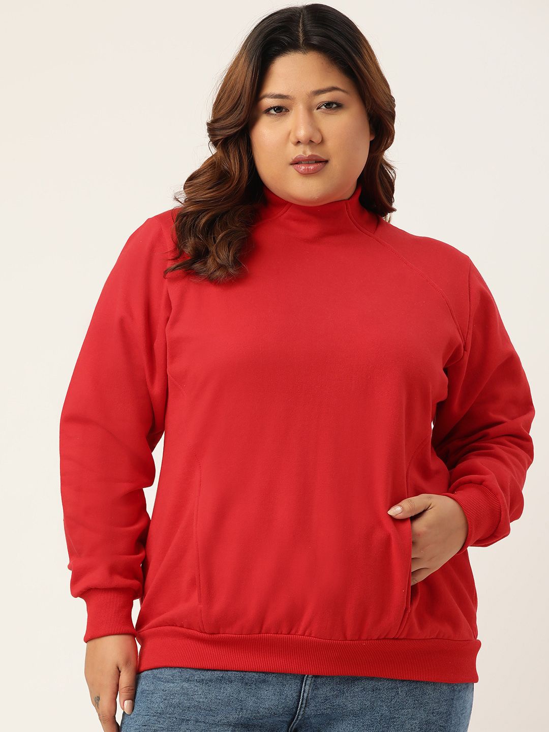 

theRebelinme Women Plus Size High Neck Sweatshirt, Red