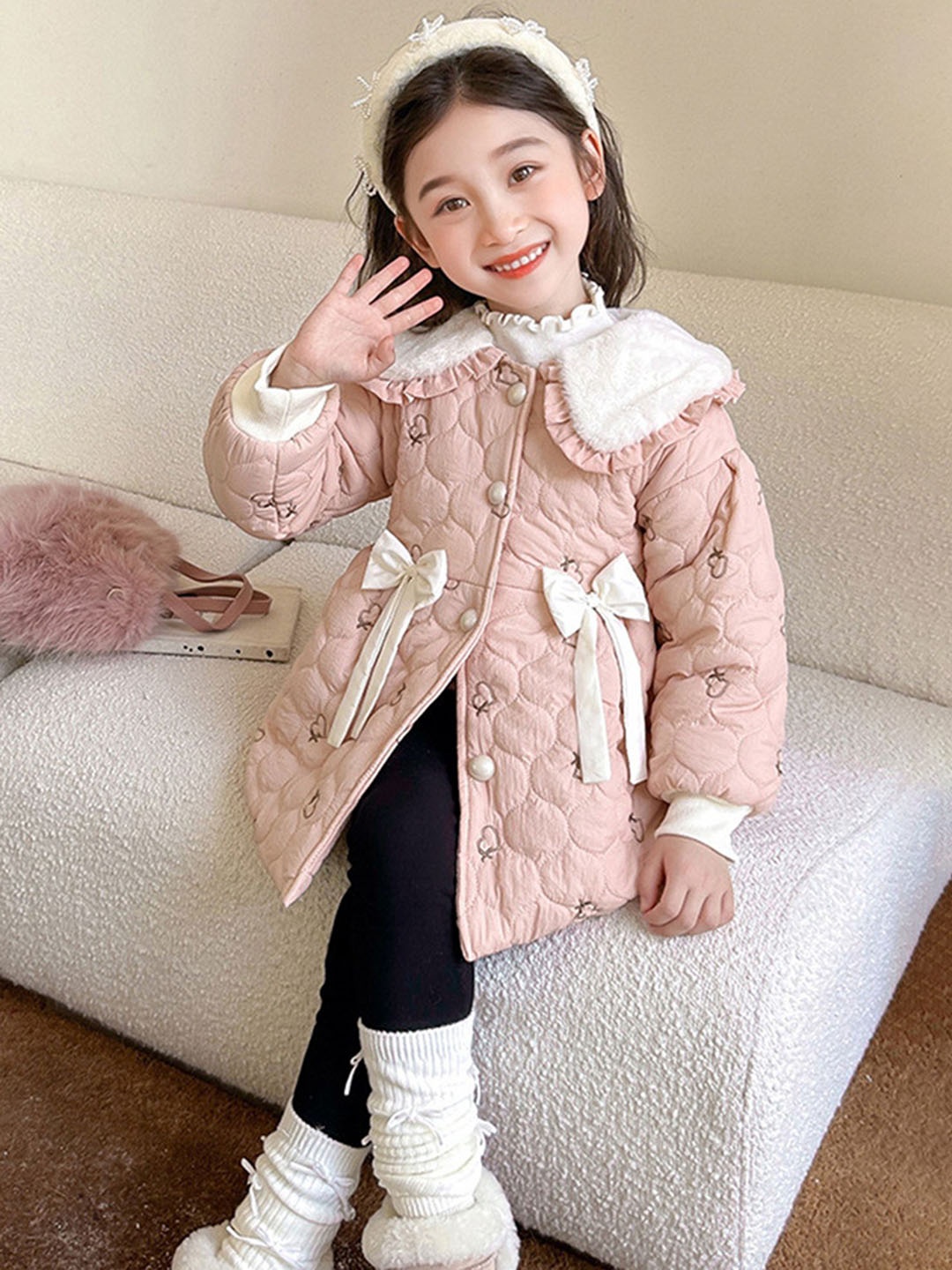 

LULU & SKY Girls Longline Padded Jacket, Pink