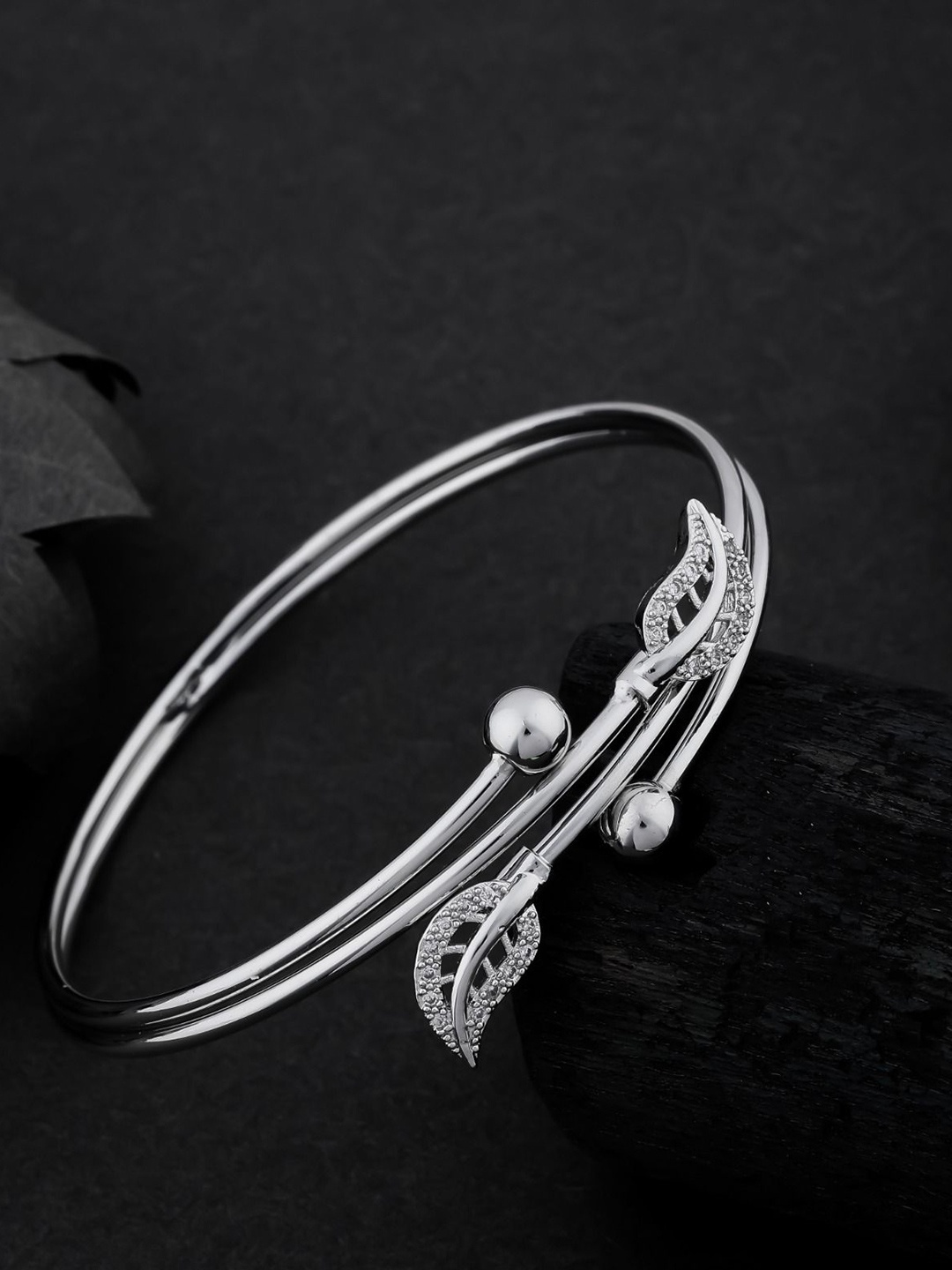 

SKY SHOPPERS Stainless Steel Rhodium-Plated Cuff Bracelet, Silver