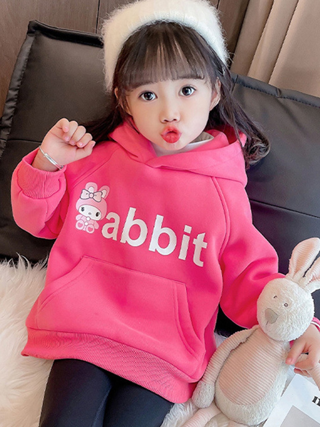 

LULU & SKY Girls Hooded Typography Printed Pullover Sweatshirt, Pink