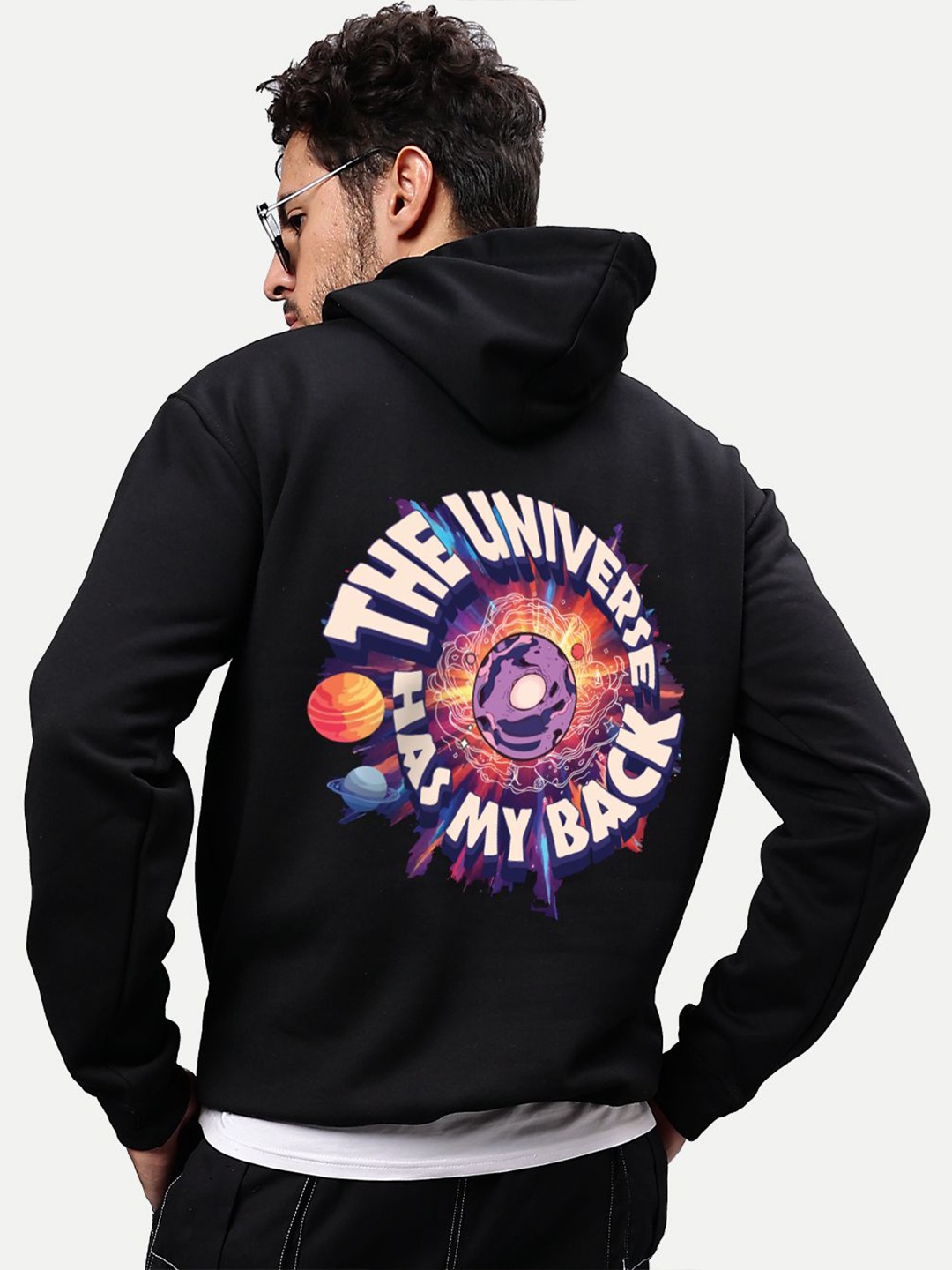

Mad Over Print Men Printed Hooded Sweatshirt, Black