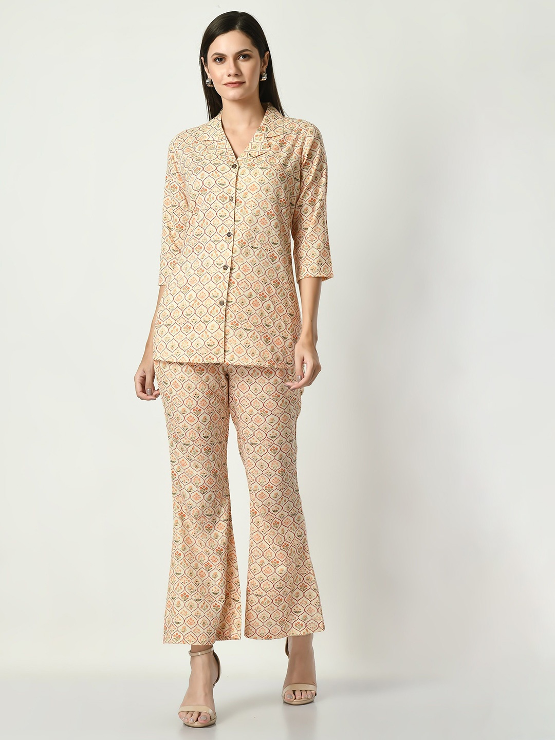 

VAPPSYAM Printed Pure Cotton Tunic With Trouser Co-Ords, Yellow