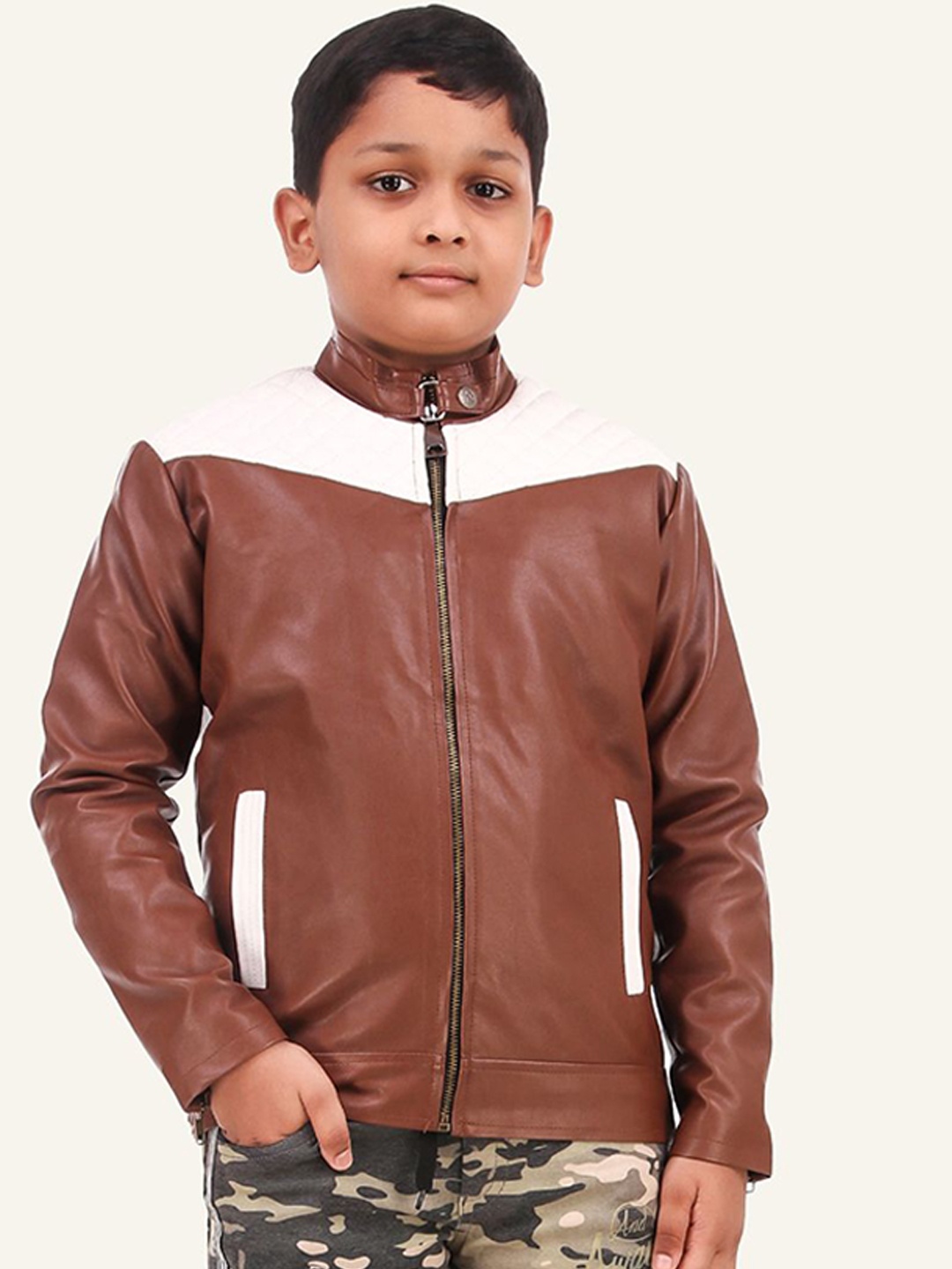 

Leather Retail Boys Biker Jacket, Brown