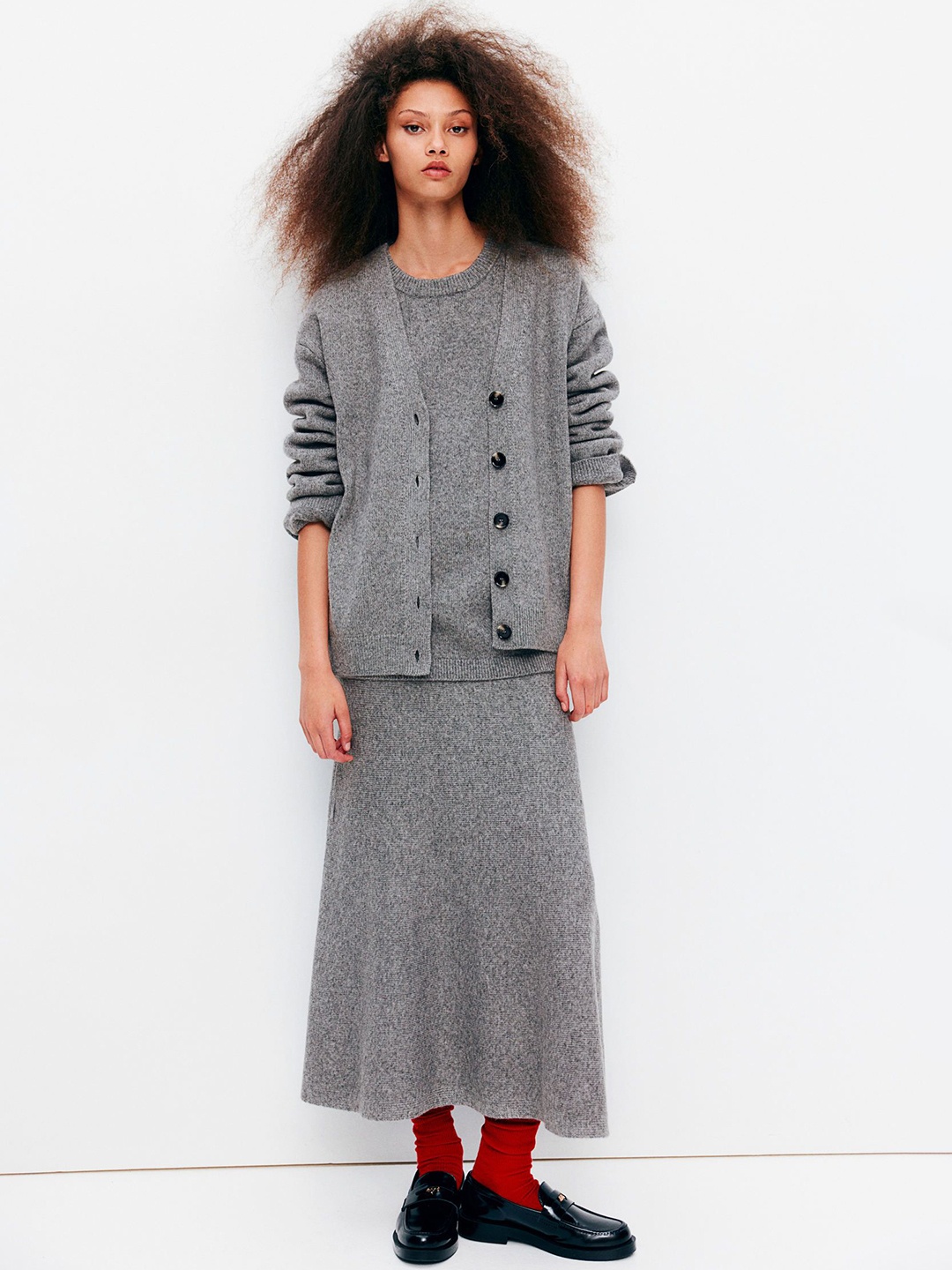 

H&M Women Flared Knitted Skirt, Grey