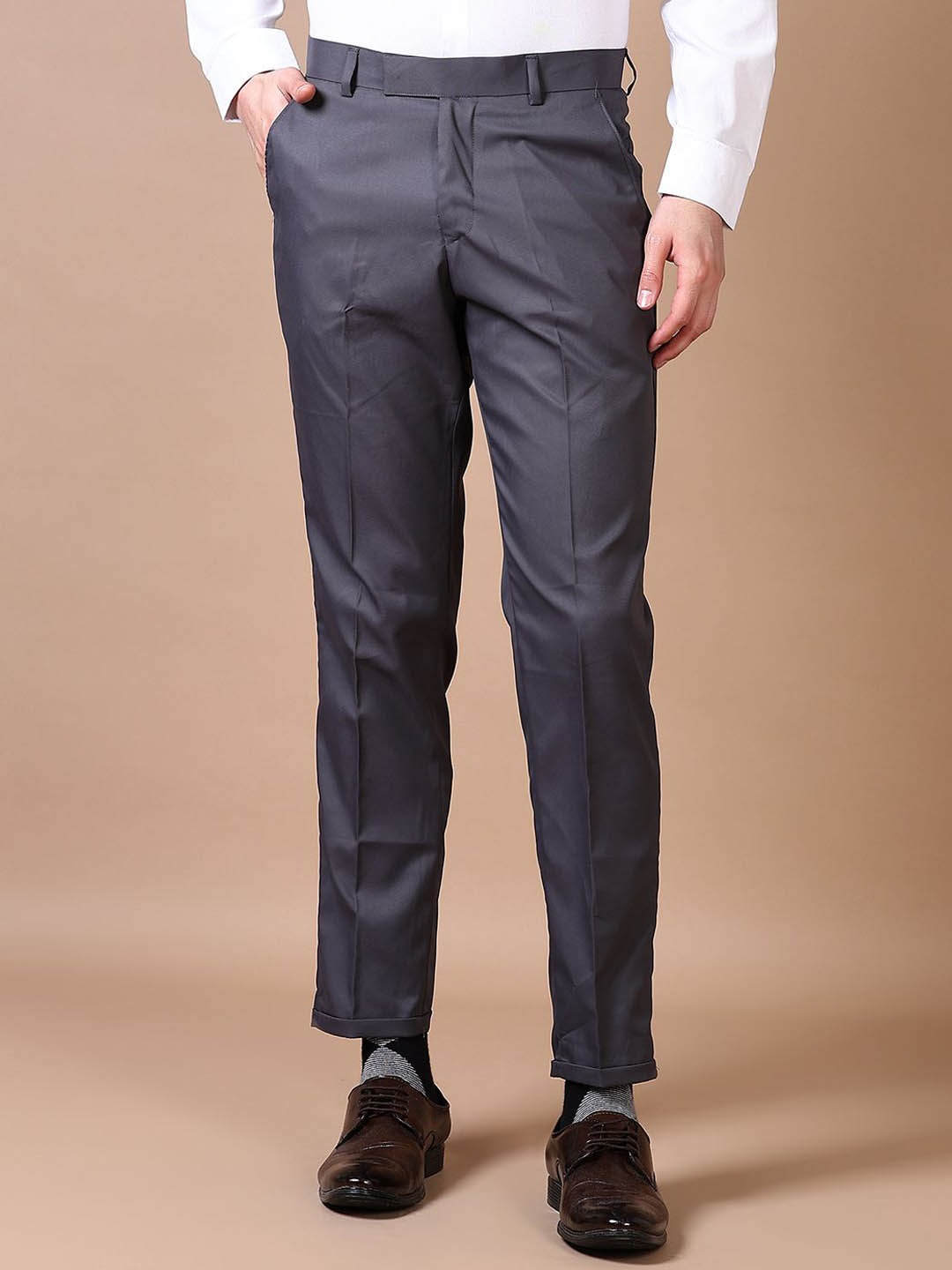 

J White by Vmart MenRegular Fit Cotton Formal Trousers, Grey