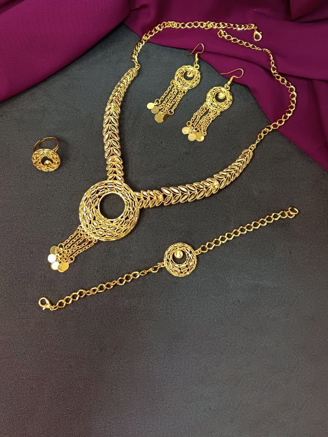 

Efulgenz Gold Plated & Beaded Necklace and Earrings With Maang Tika Finger Ring