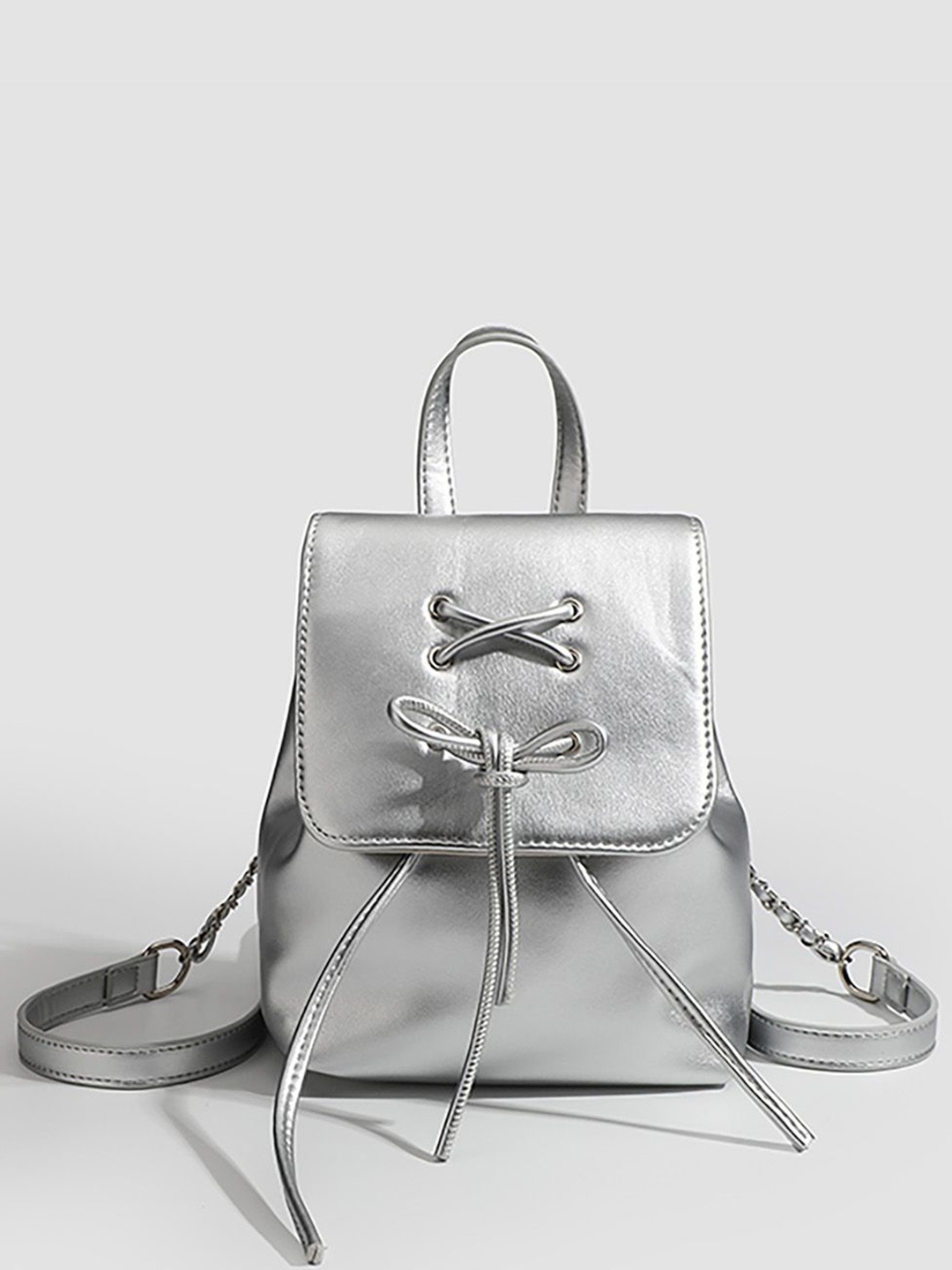 

RAVE Women PU Zip Closure Backpack, Silver