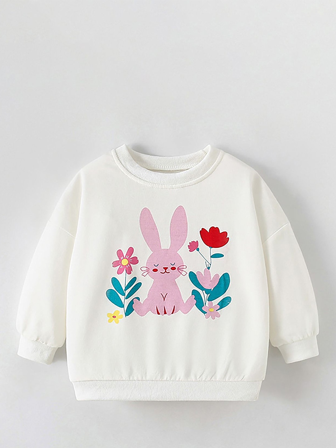 

LULU & SKY Girls Printed Round Neck Pullover Sweatshirt, White