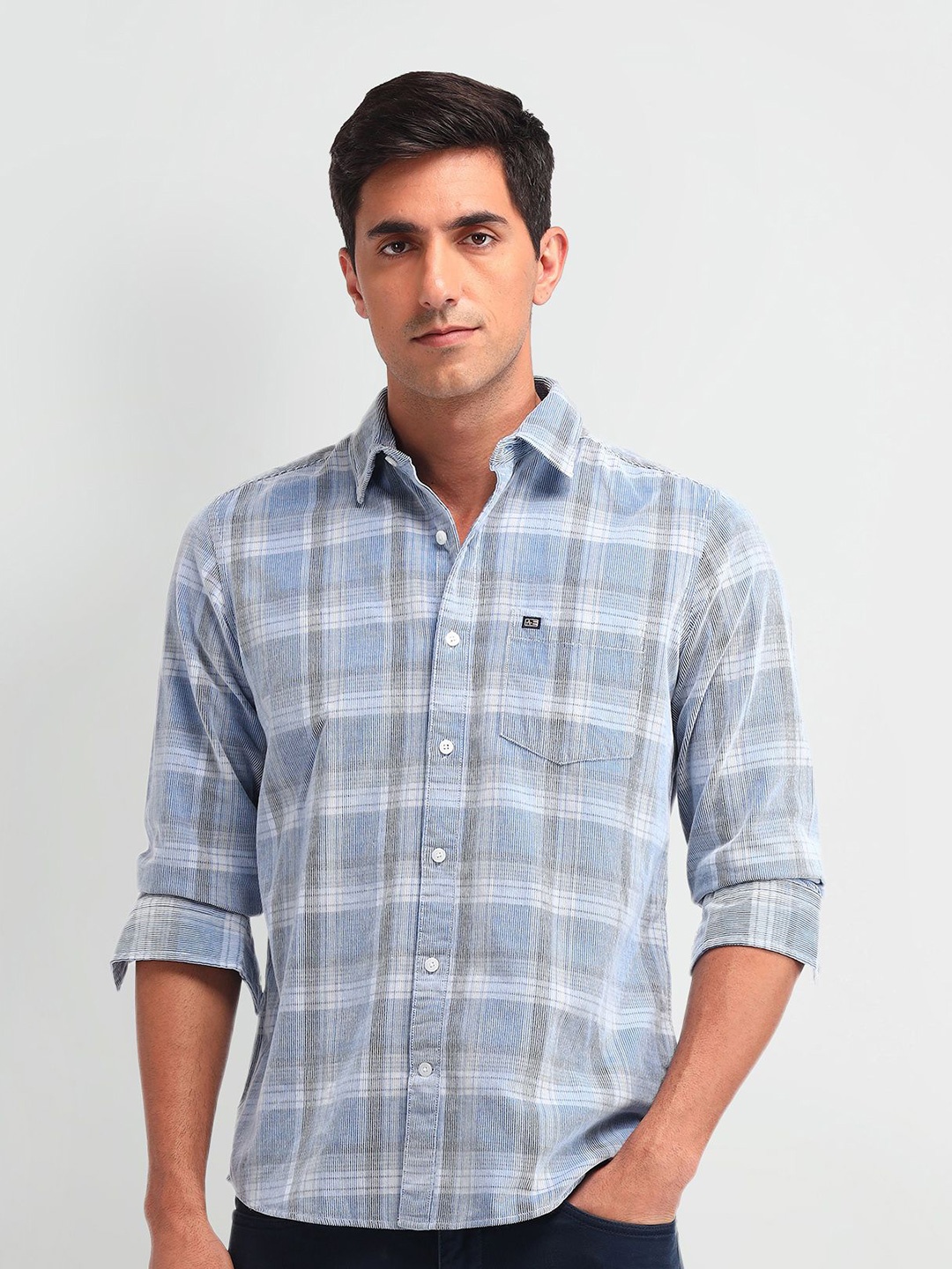 

Arrow Sport Men Smart Slim Fit Opaque Checked Casual Shirt, Blue