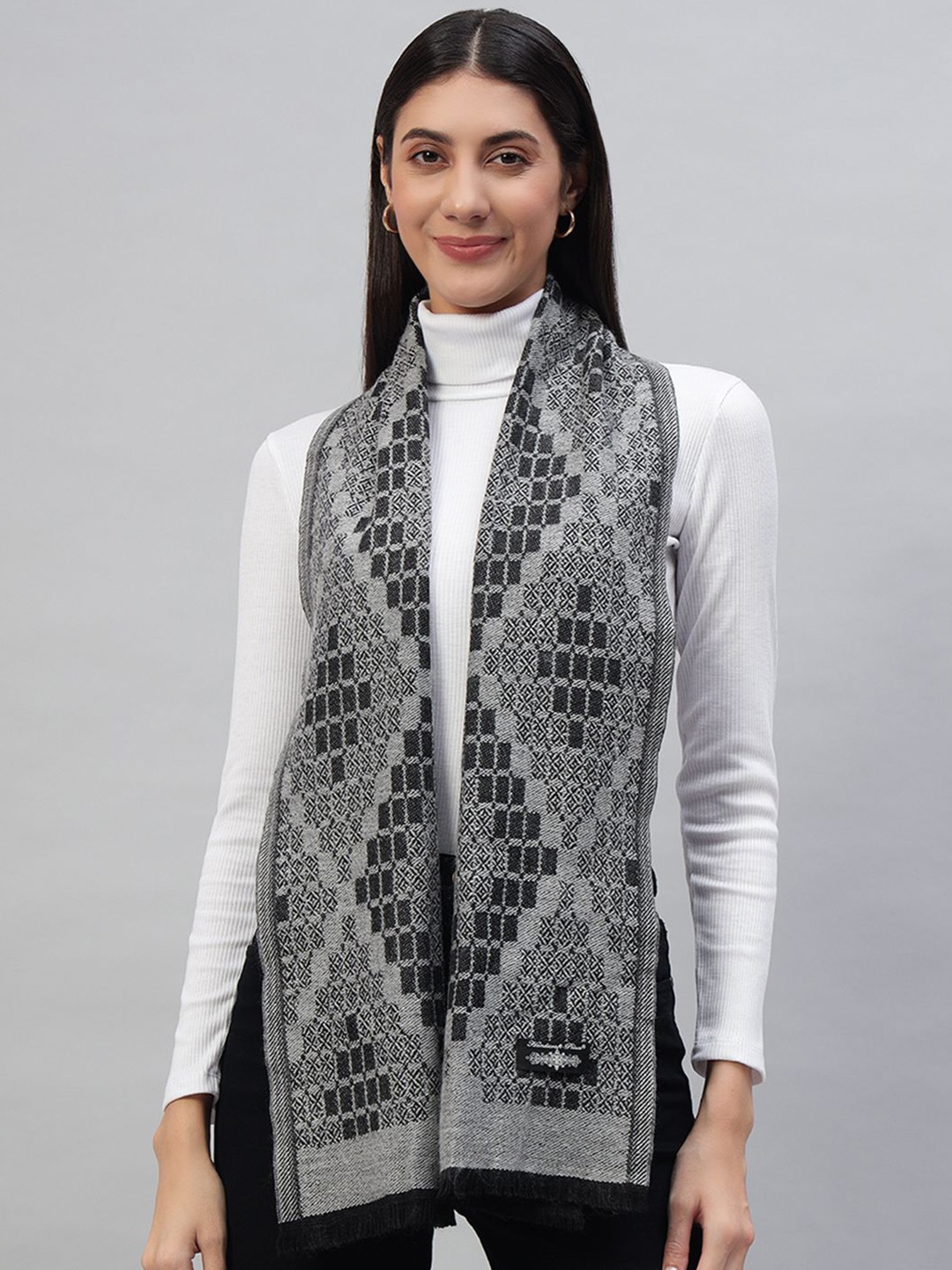 

HANDICRAFT PALACE Women Self Design Tasselled Scarf, Grey