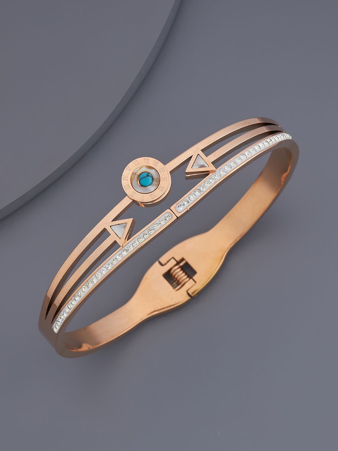 

Kushal's Fashion Jewellery Rose Gold-Plated Cubic Zirconia Stone-Studded Kada Bracelet