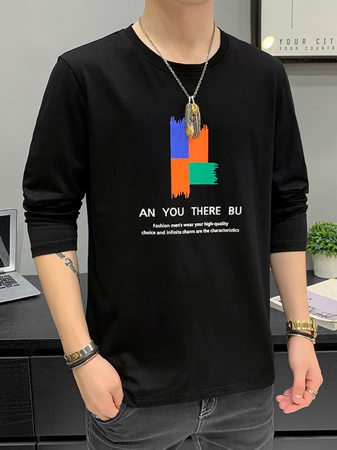 

StyleCast x Revolte Men Typography Printed Round Neck Cotton T-shirt, Black