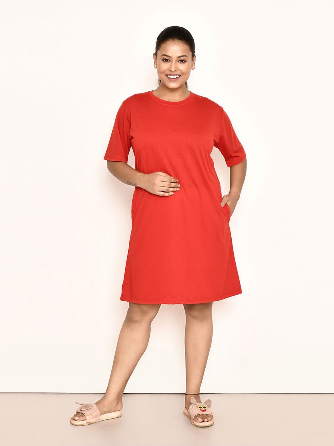 

RAPL Women Pure Cotton T-Shirt Nightdress, Red