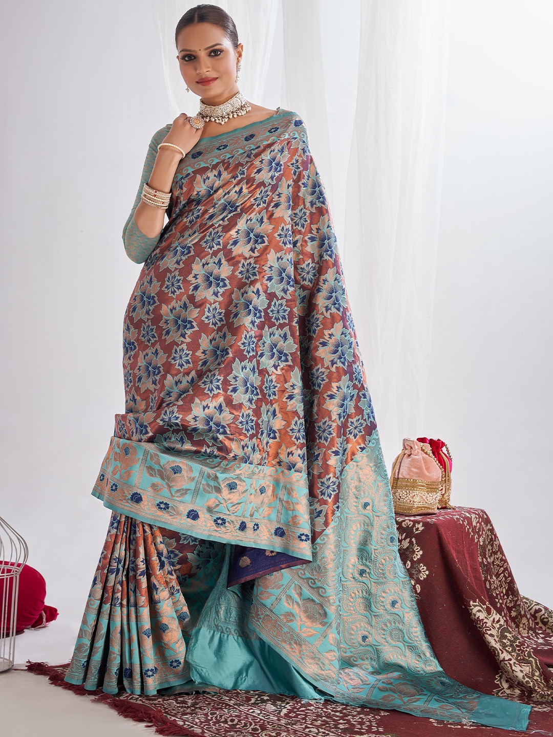 

Areca Designer Paisley Pure Silk Designer Banarasi Saree, Brown