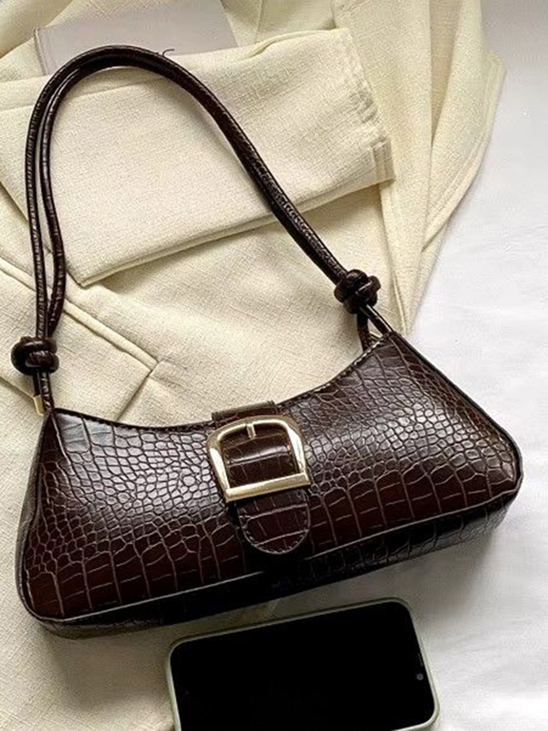 

StyleCast Textured Structured Handheld Bag with Tasselled, Brown