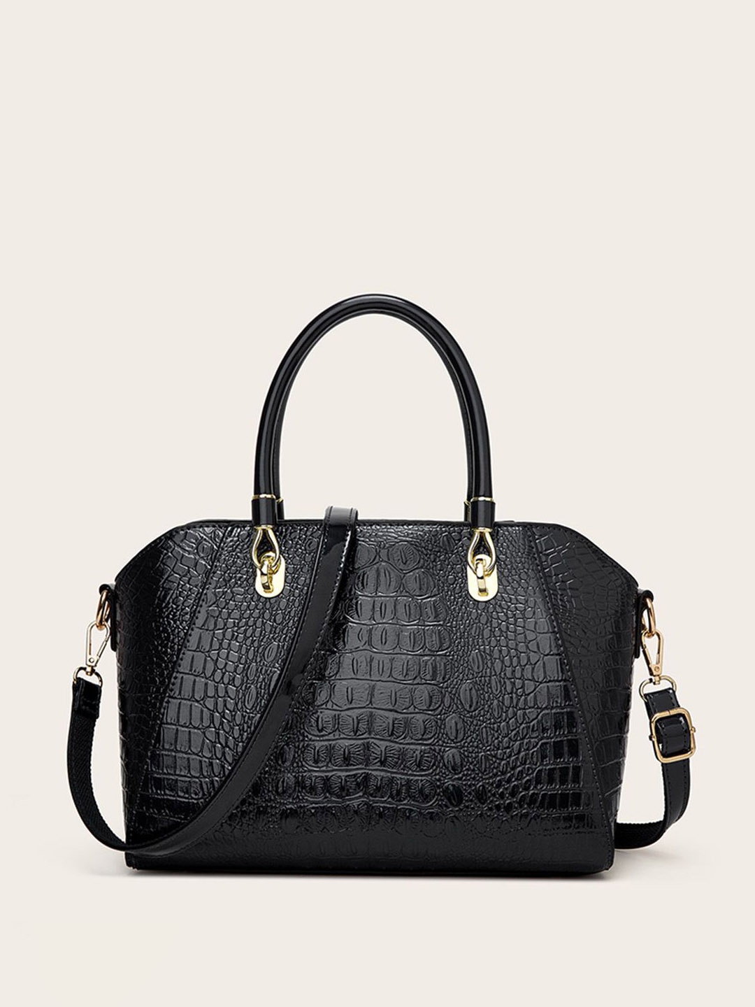 

RAVE Textured PU Structured Handheld Bag with Quilted, Black