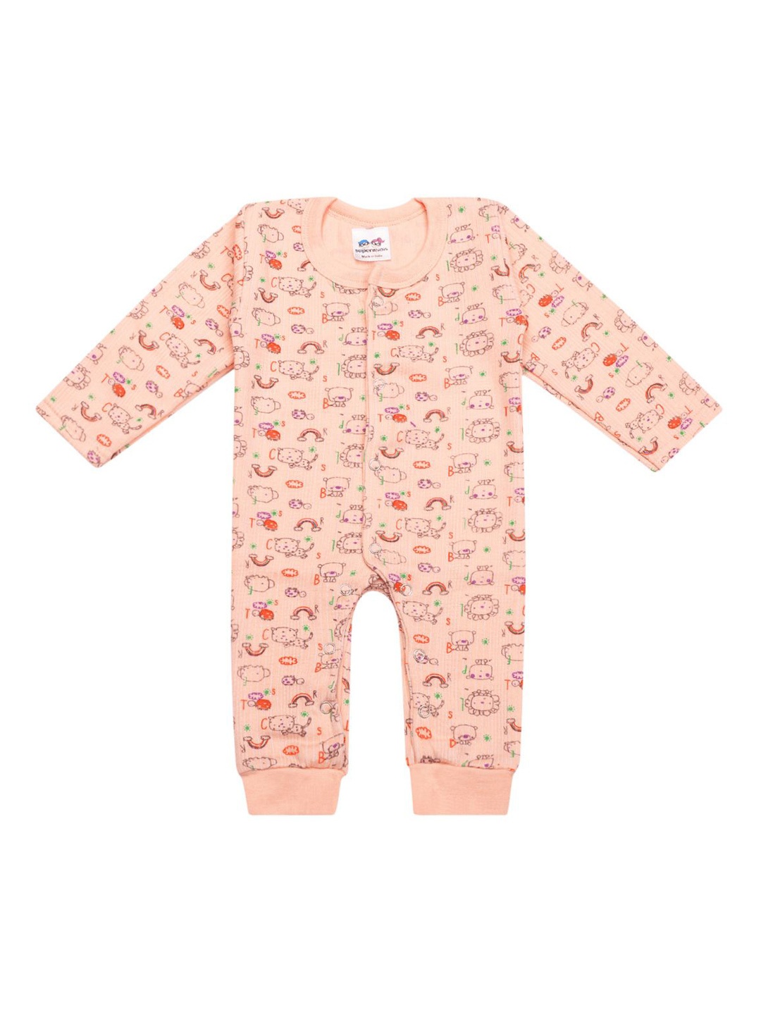 

Superminis Infants Animal Printed Cotton Romper, Peach