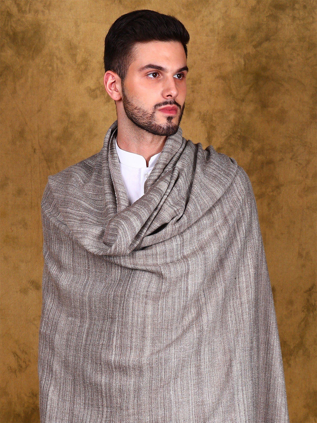 

Exotic India Men's Wool Dushala Shawl (Lohi) with Stripes in Self Weave from Kullu, Grey