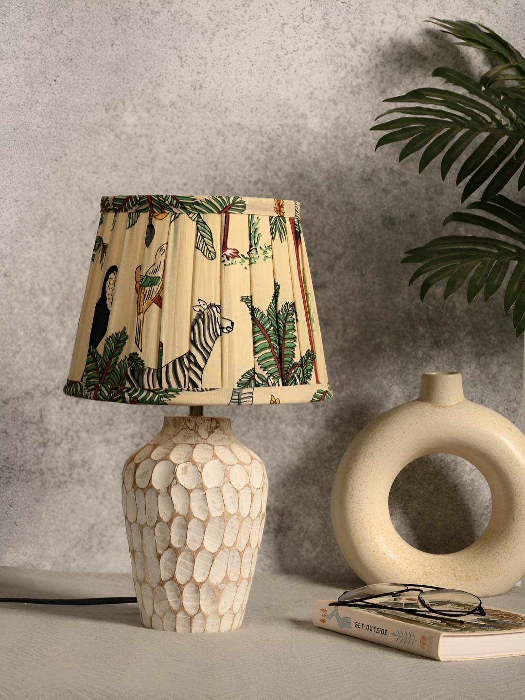 

green girgit White Printed Wood Triangle Table Lamp