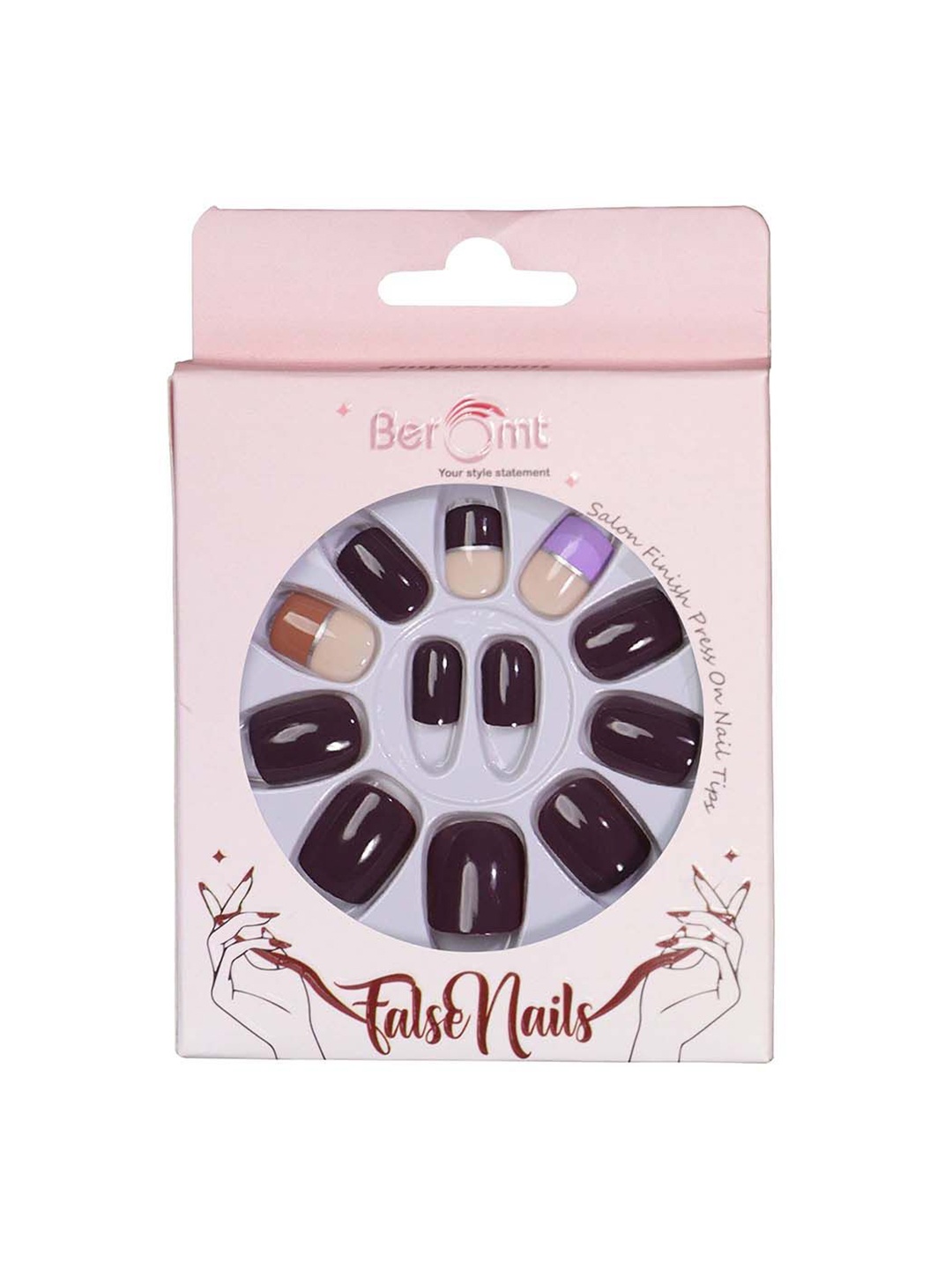 

BEROMT Set Of 16 Salon Finish Press On Nail Tip With Application Kit - BFN563CN, Black