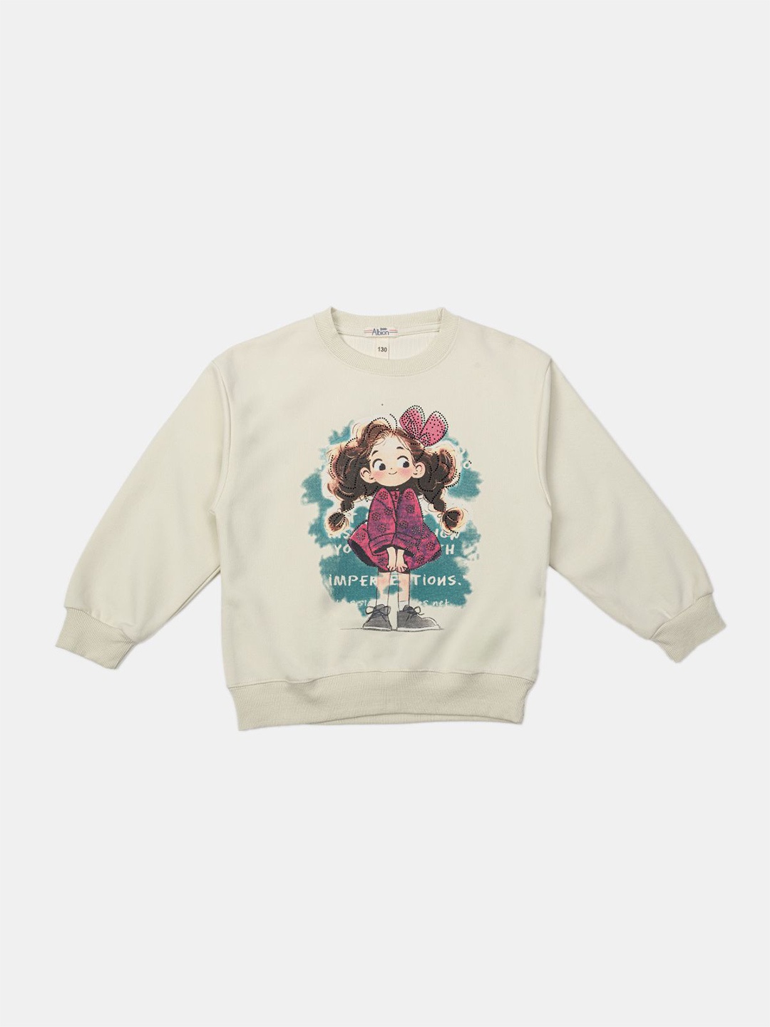 

Albion By CnM Girls Graphic Printed Cotton Sweatshirt, Off white