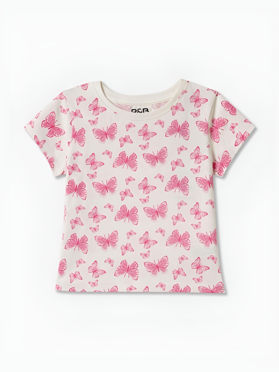 

R&B Girls Floral Printed Raw Edge T-shirt, White