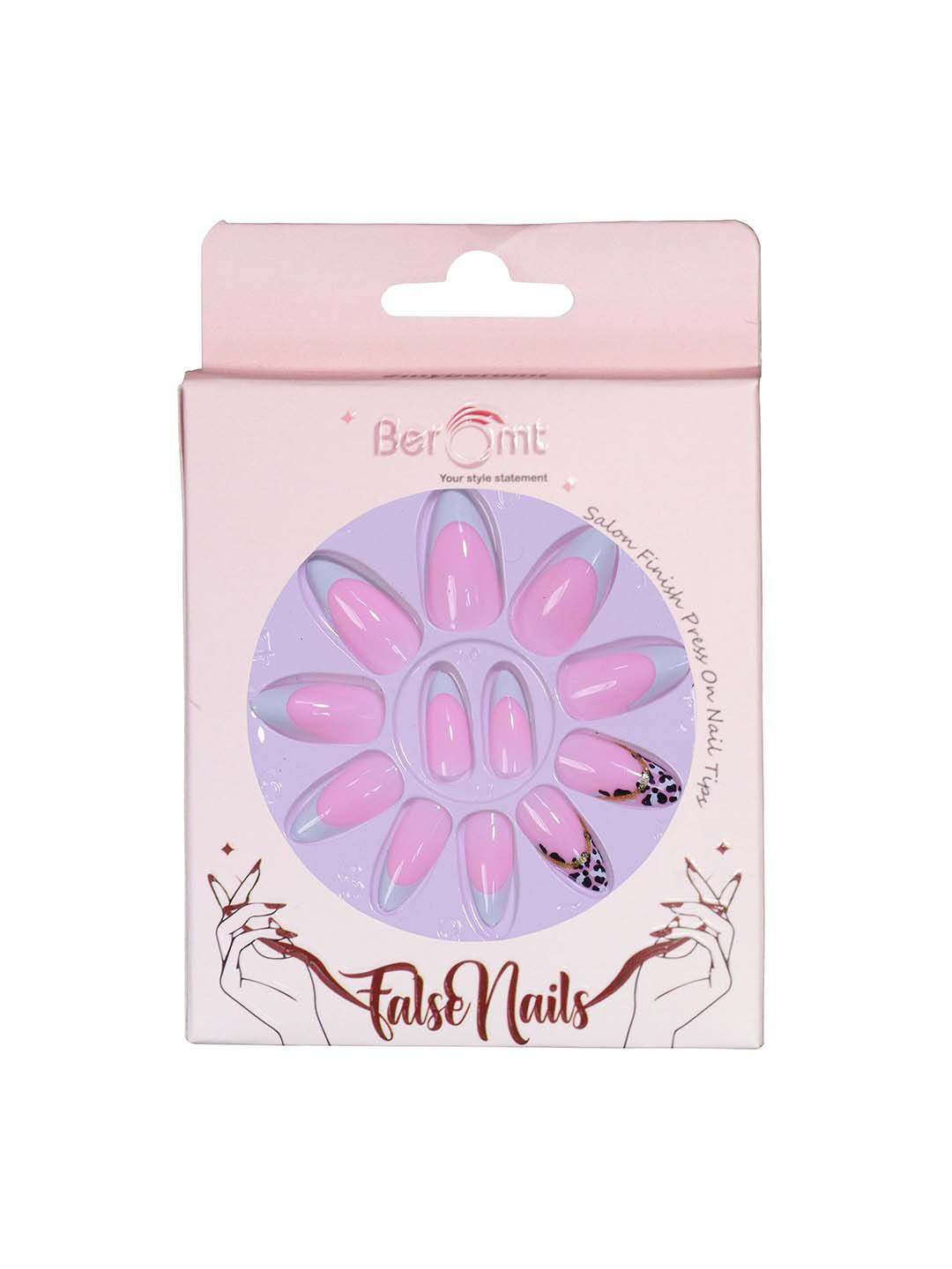 

BEROMT Set Of 16 Salon Finish Press On Nail Tip With Application Kit - BFN318FN, Pink