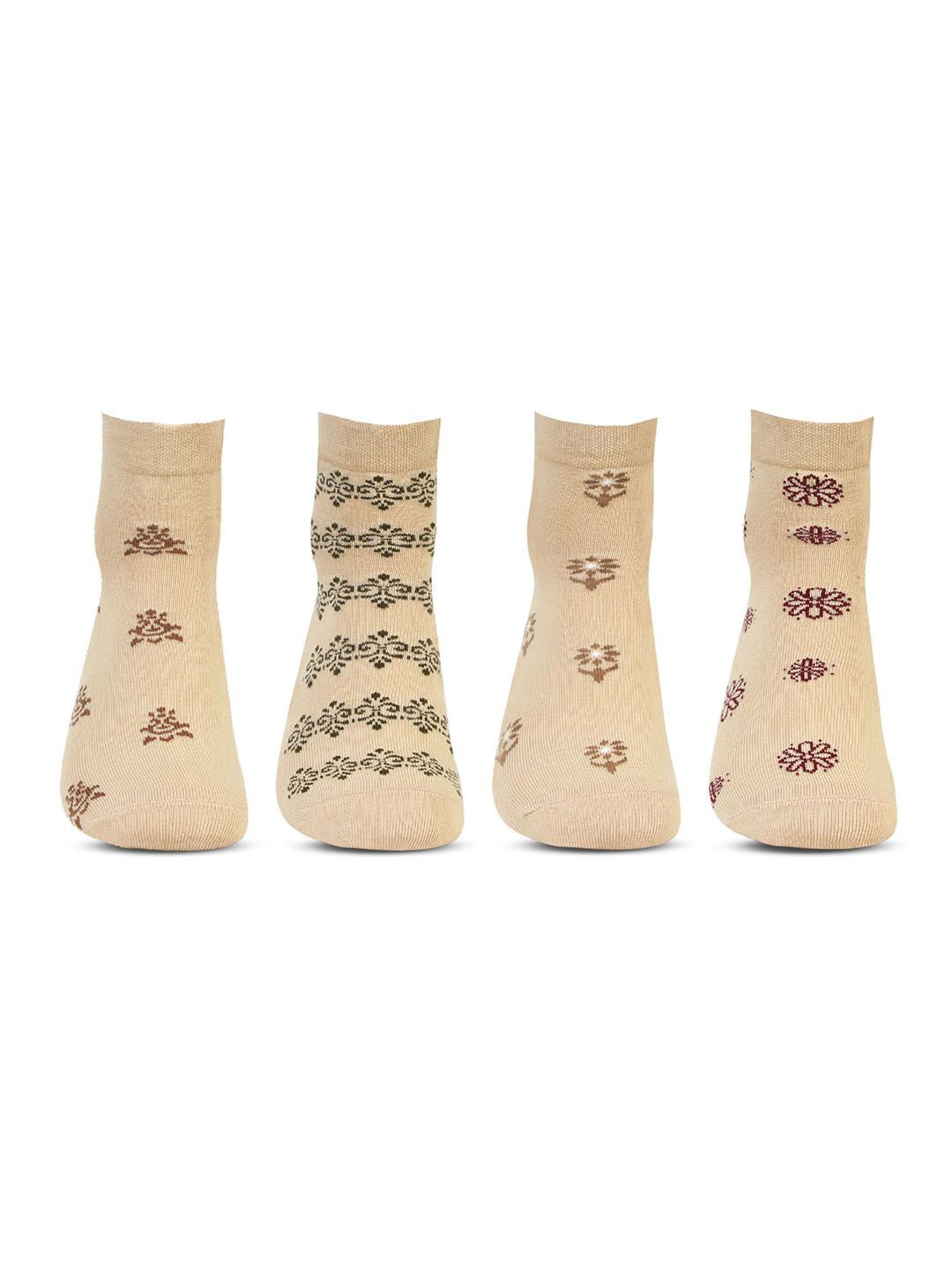 

Bonjour Women Pack Of 4 Patterned Ankle-Length Socks, Beige