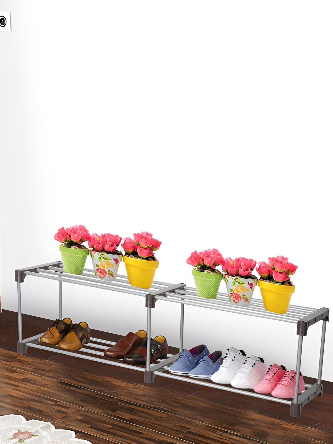 

Decent Hut Brown & Silver Toned Stainless Steel Foldable 4 Shelves Shoe Rack