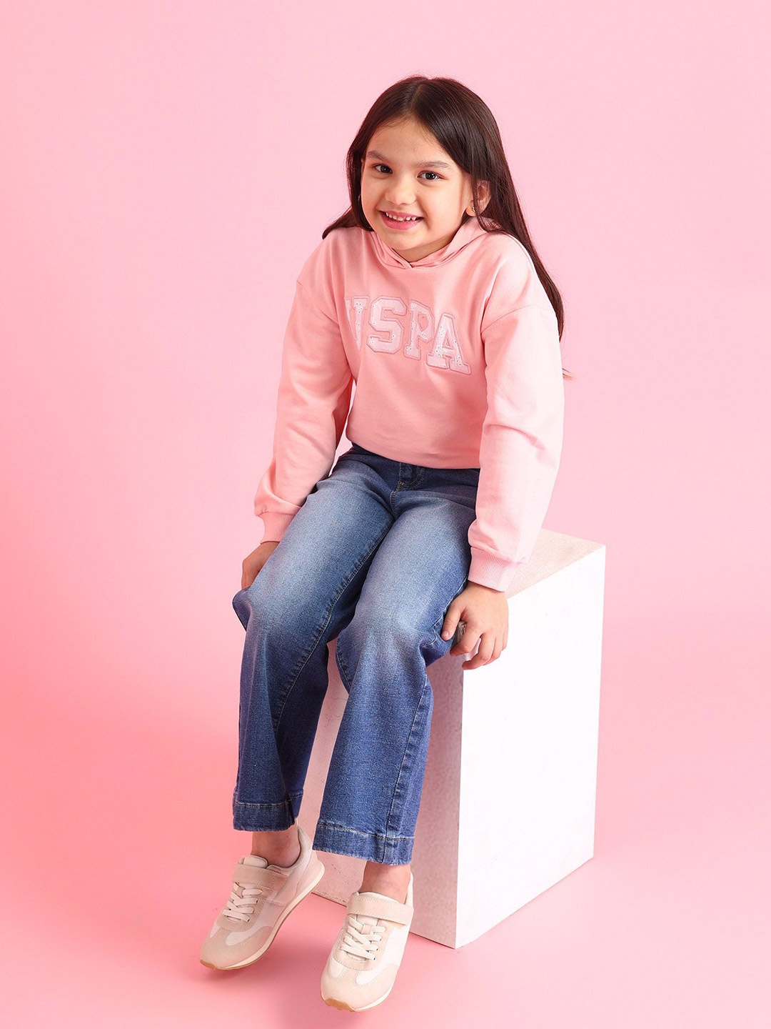 

U.S. Polo Assn. Kids Girls Printed Hooded Pullover Sweatshirt, Pink