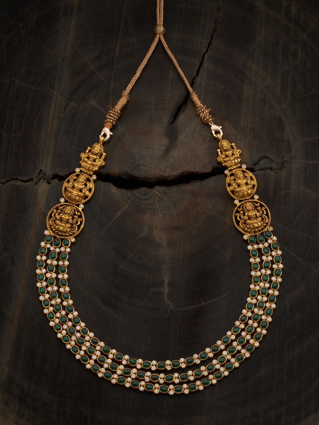 

Kushal's Fashion Jewellery 92.5 Pure Silver Gold-Plated Stone Studded Temple Necklace