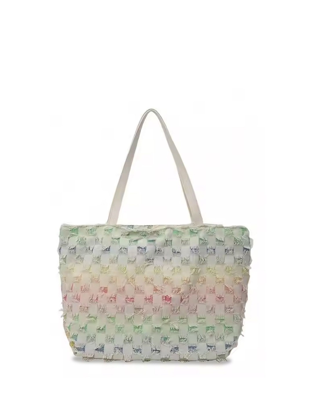 

StyleCast White & Green Checked Structured Handheld Bag with Quilted