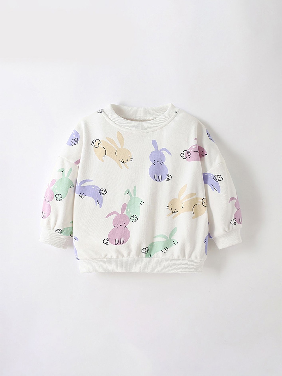 

LULU & SKY Girls Conversational Printed Cotton Sweatshirt, White